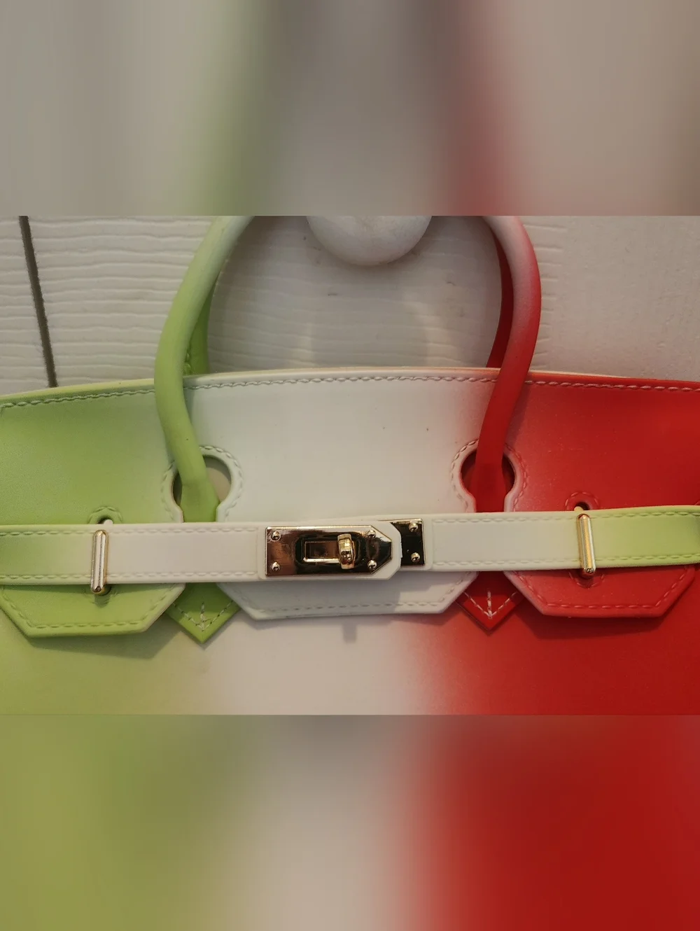 Jelly Bag!! Tricolor Gradient Tote Bag - Green White Red NWOT